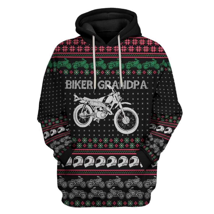 3D Biker Grandpa Braaap Ugly Christmas Sweater Tshirt Hoodie Apparel