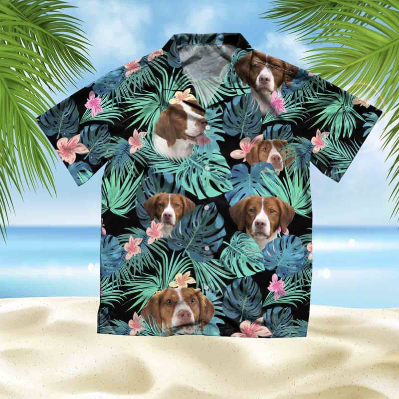 Brittany Hawaiian Shirt, Dog Summer Leaves Hawaiian Shirt, Unisex Print Aloha Short Sleeve Casual Shirt