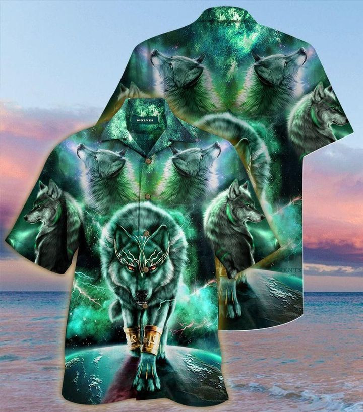 Green Galaxy Wolf Tropical Hawaii Shirt 131 Aloha Shirts Ha51413