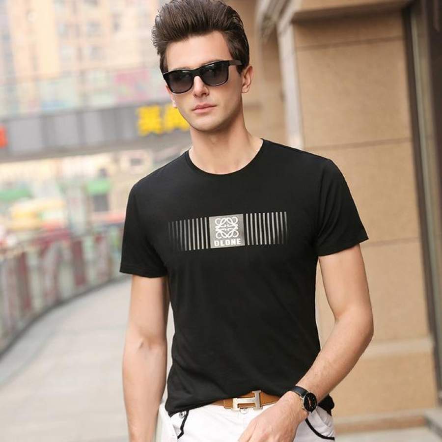Summer Top Trends Print Slim Fit Short Sleeve T Shirt Fitness O-Neck  Casual Men Clothes