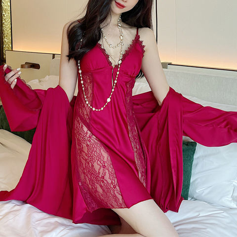 Two-pieces Robe Set Rayon Women Suspender Nightdress With Breast Pads Summer SEXY Sleepwear Bridal Wedding Kimono Dressing Gown alx