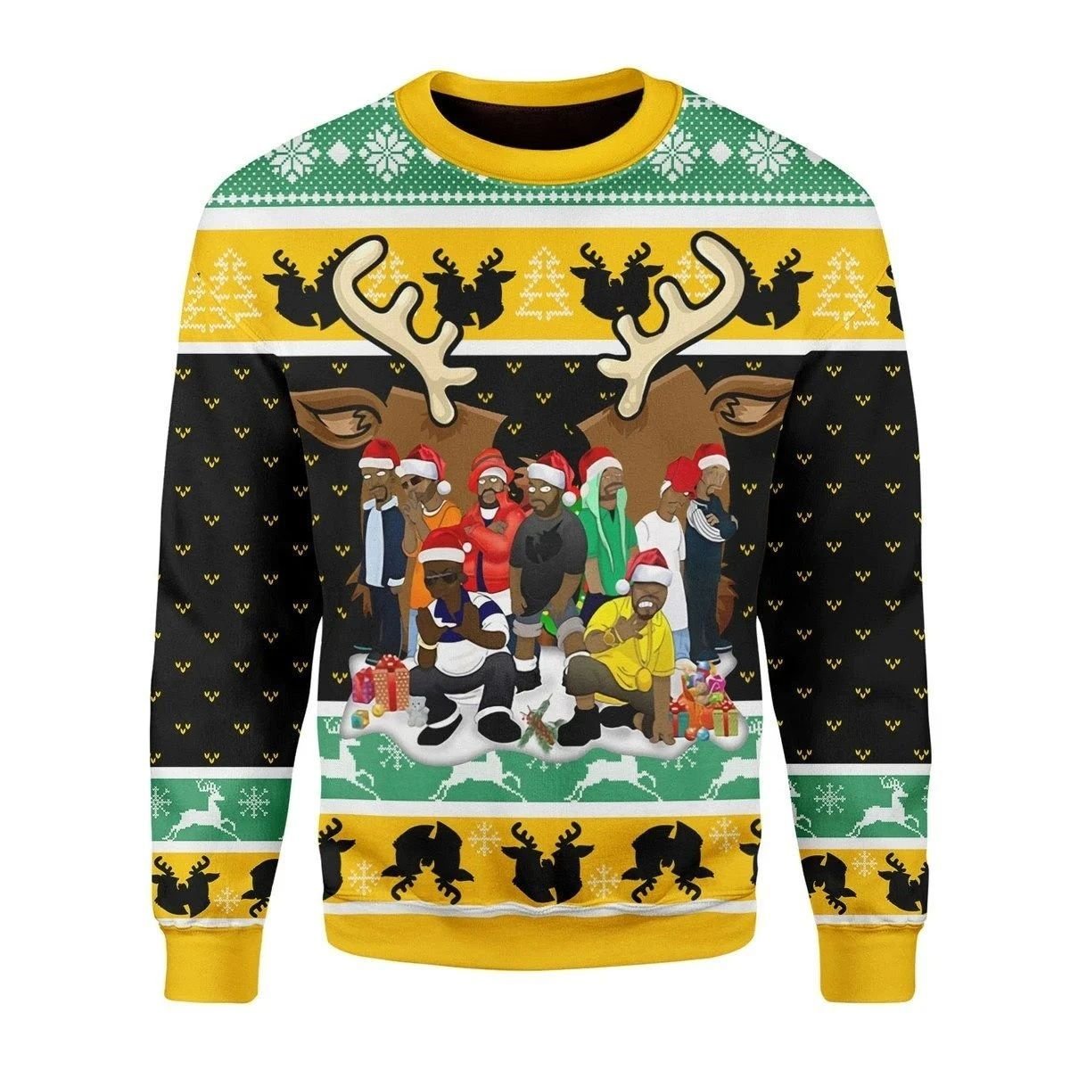 Unifinz Wu Tang Christmas Sweater Christmas Wu Tang Clan Yellow Green Black Ugly Sweater 2022