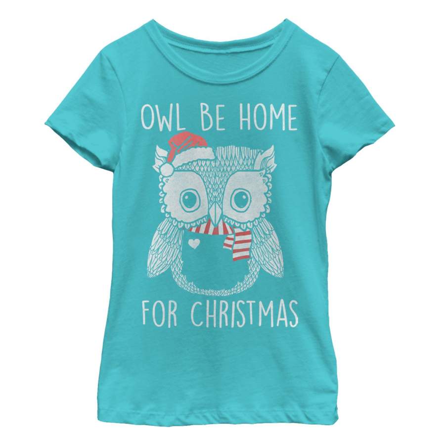 Lost Gods Girl’s Christmas Santa Owl Be Home  T Shirt