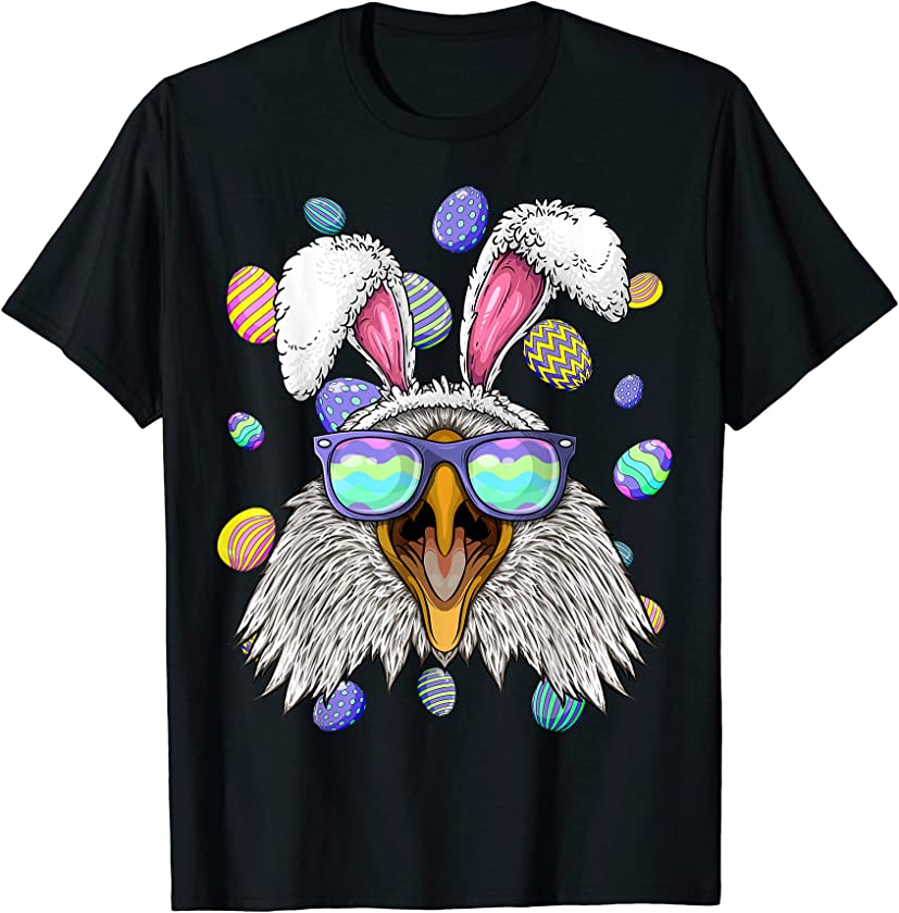 Bald Eagle Easter Bunny Ears Funny Easter Eggs Hunting T-Shirt