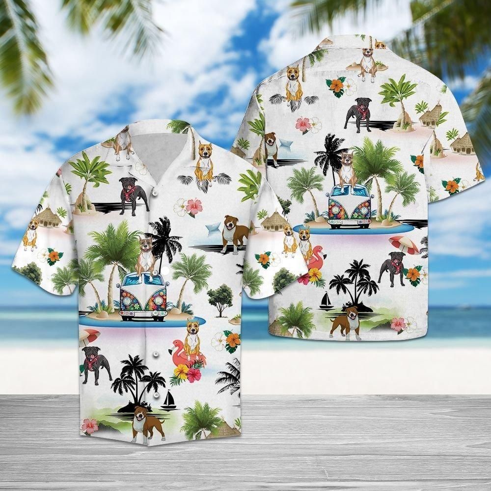 American Staffordshire Terrier Vacation Aloha Hawaiian Shirt Colorful Short Sleeve Summer Beach Casual Shirt For Men And Women