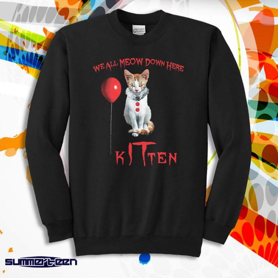 We All Meow Down Here Clown Cat Kitten It Halloween Men’S Sweatshirt