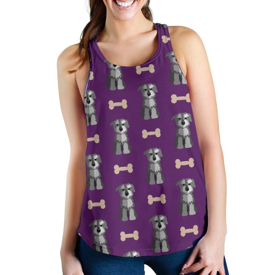 Dog Puppy Schnauzer Print Pattern Women’s Racerback Tank Tops