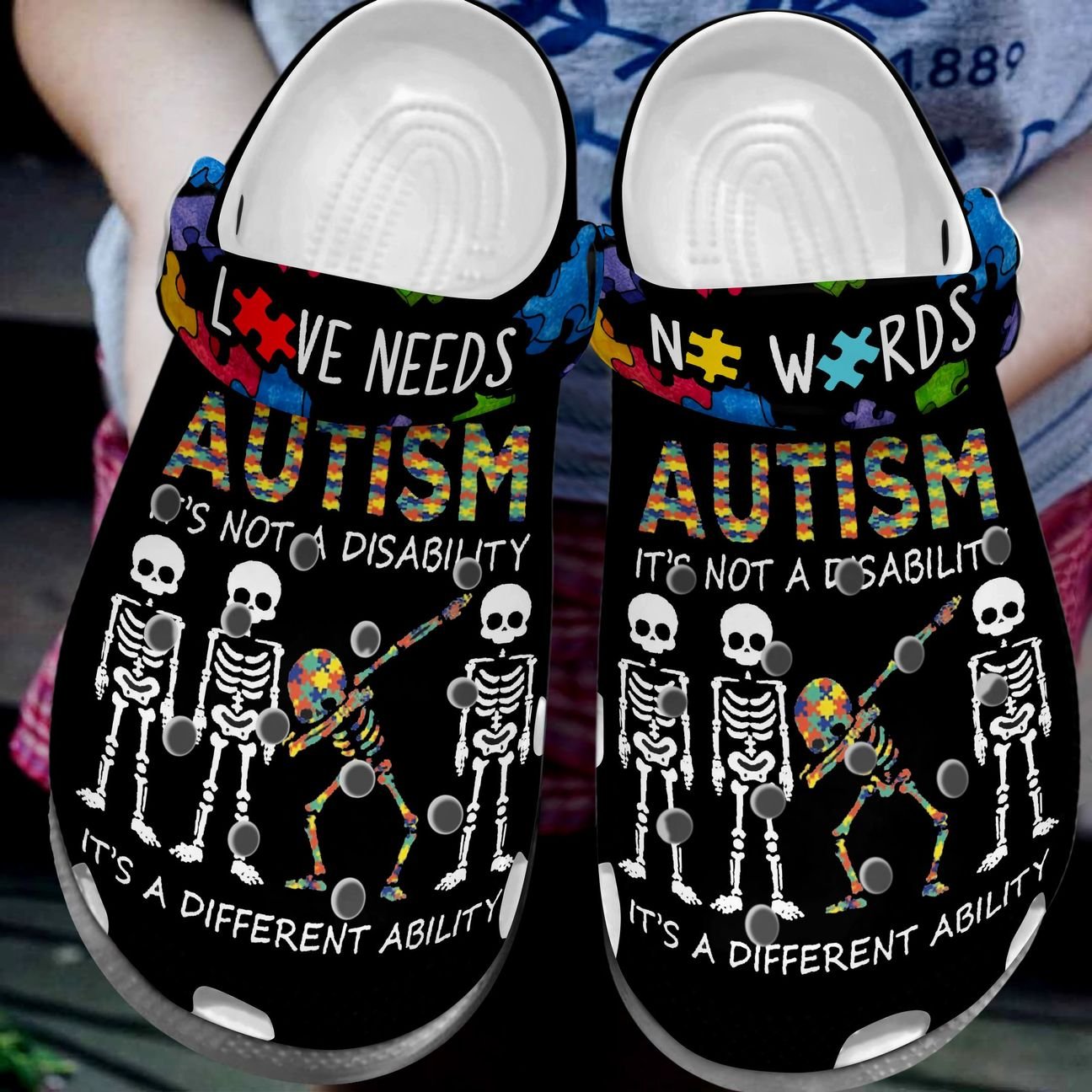 Autism Personalized Clog, Custom Name, Text, Color, Number Fashion Style For Women, Men, Kid, Print 3D Life Love Needs No Words