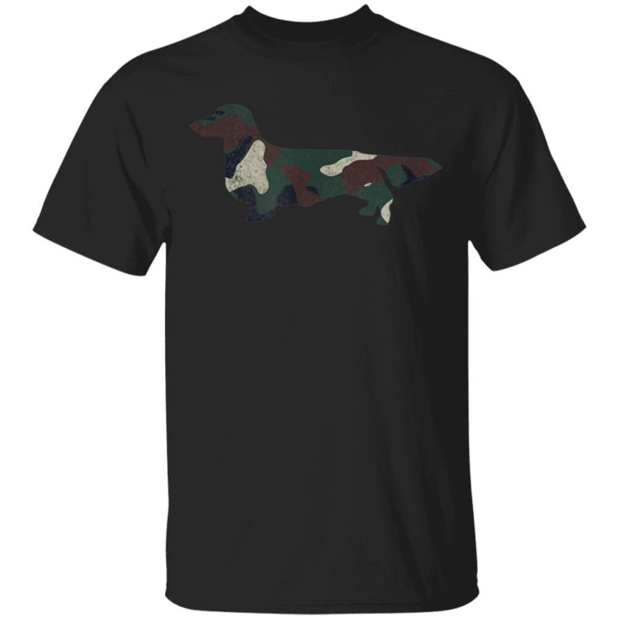 Vintage 70s 80s Style Long Haired Dachshund Camo Design TShirt