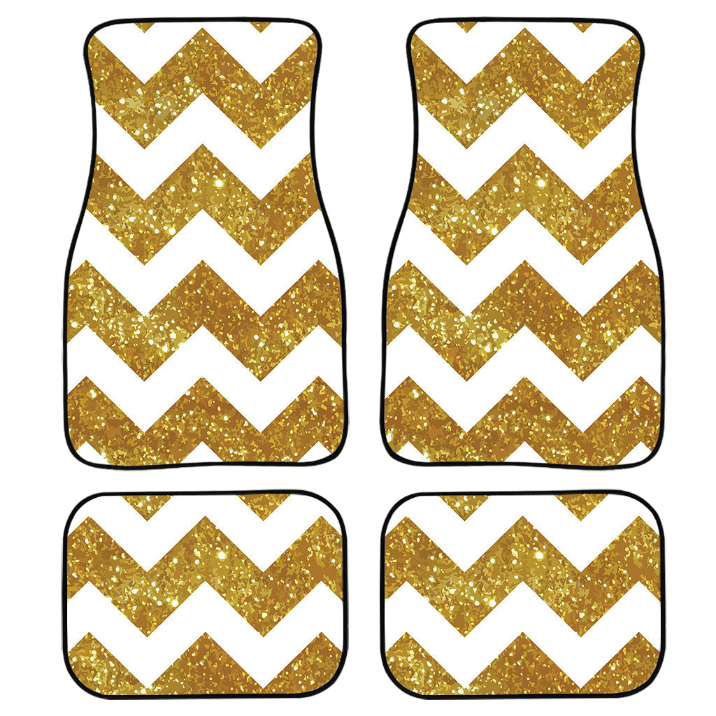 Gold And White Chevron Pattern Print Front And Back Car Floor Mats, Front Car Mat