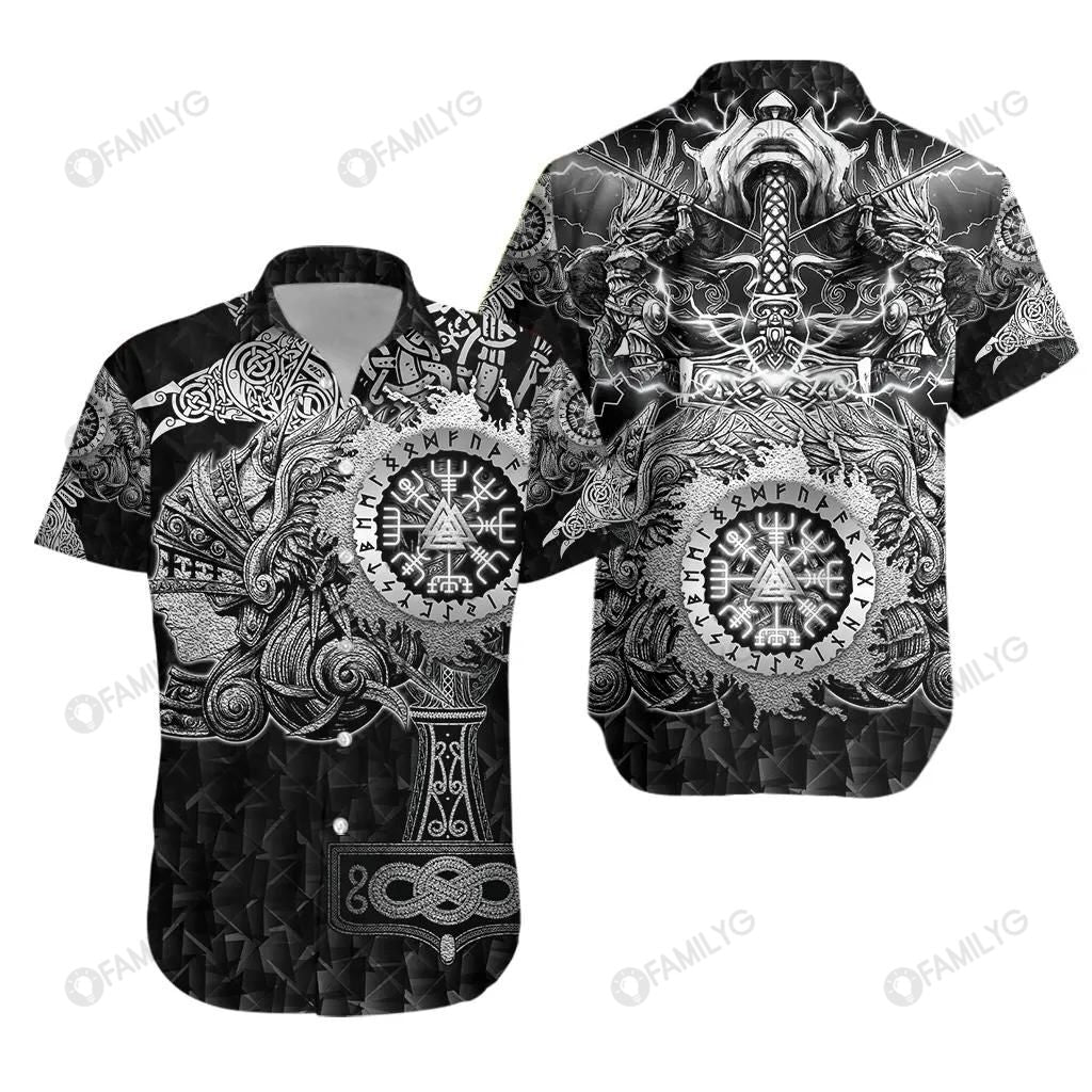 Viking Shirts – Nordic Viking Valkyrie Grey Color – Viking Hawaiian Shirt Summer Hawaiian For Men, Women, Couple