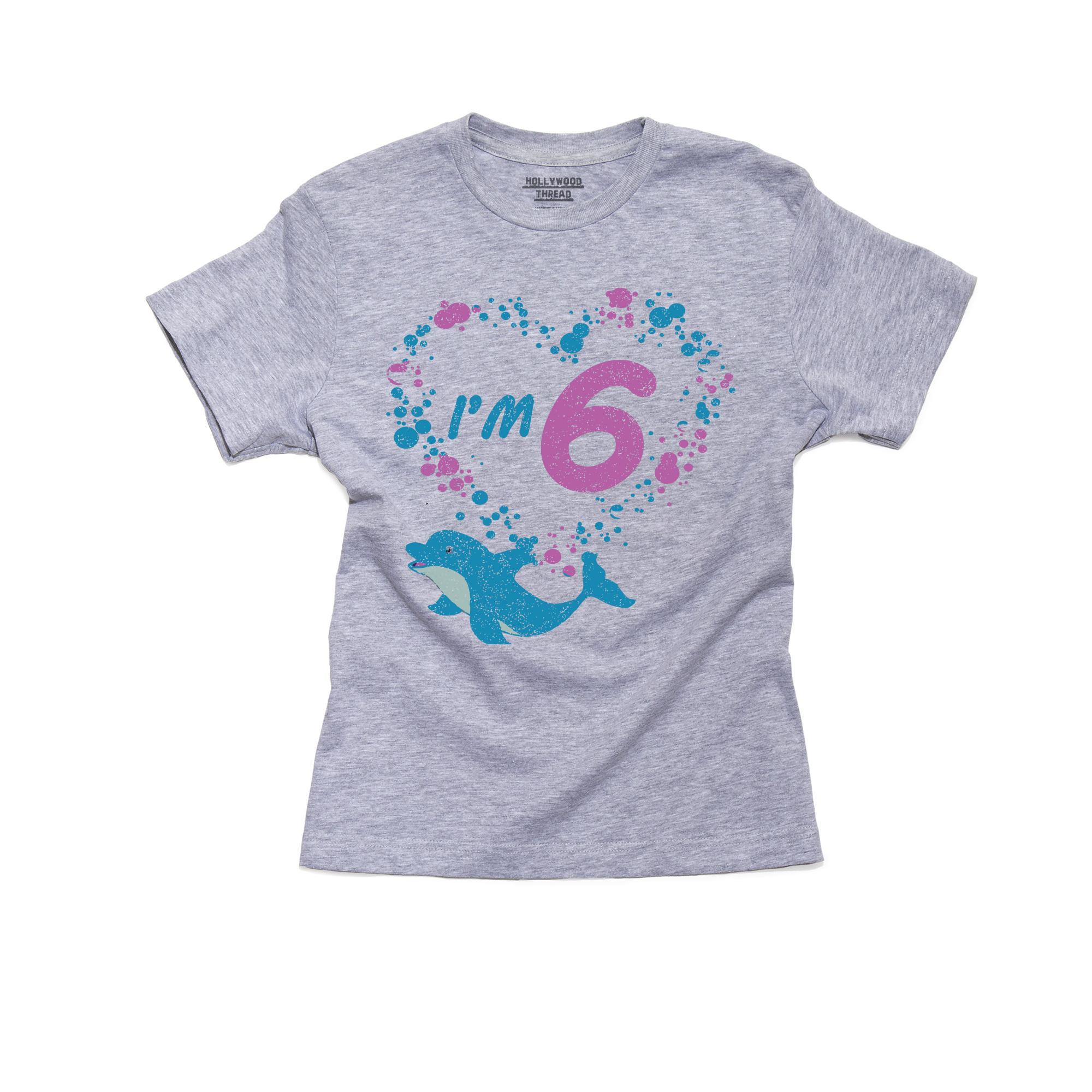 Dolphin Heart – I’m 6 Birthday – Six Celebration T-Shirt, Framed Print, Pillow, Golf Towel