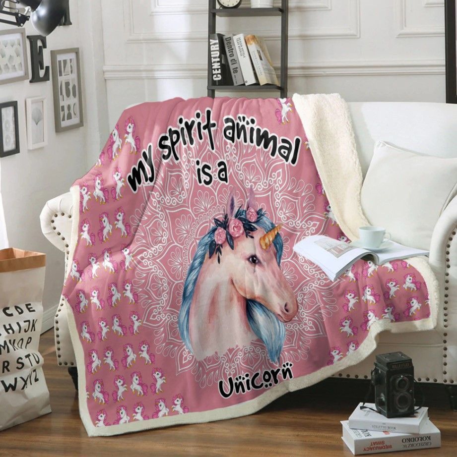 Unicorn Is My Spirit Animal Sherpa Fleece Blanket FZ