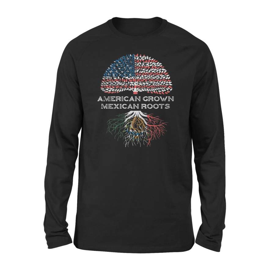 American Grown Mexican Roots US Flag Gift Men Women Premium Long Sleeve T-Shirt