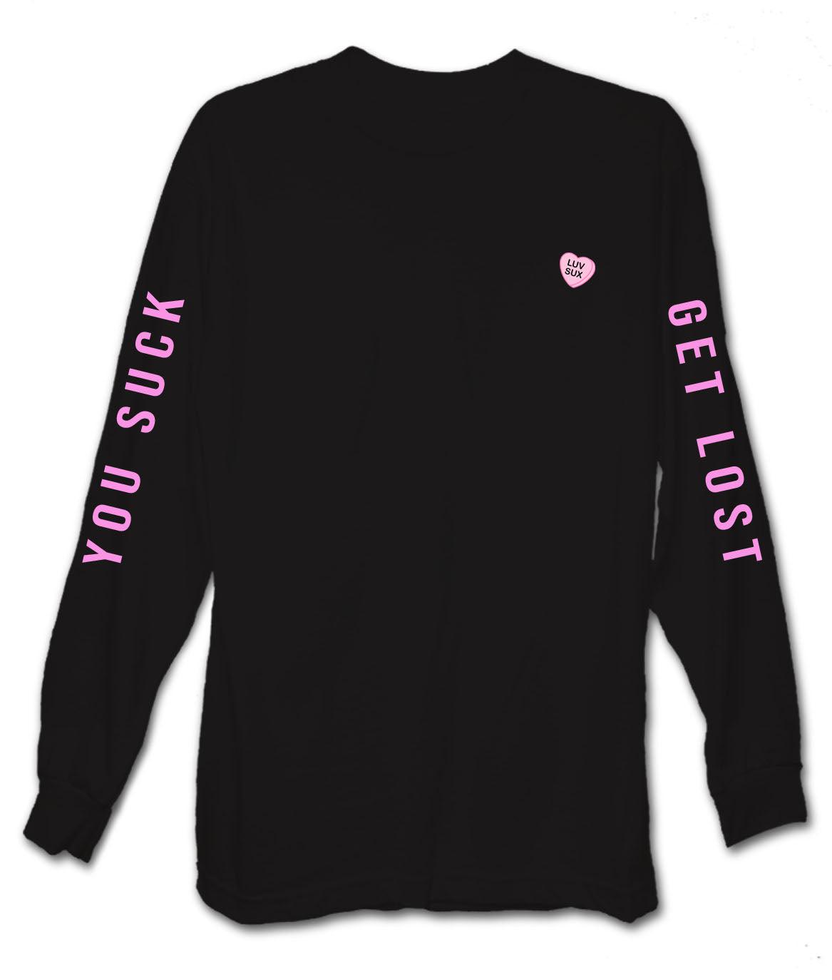 Luv Sux Candy Heart Embroidered Mens Long Sleeve T-Shirt