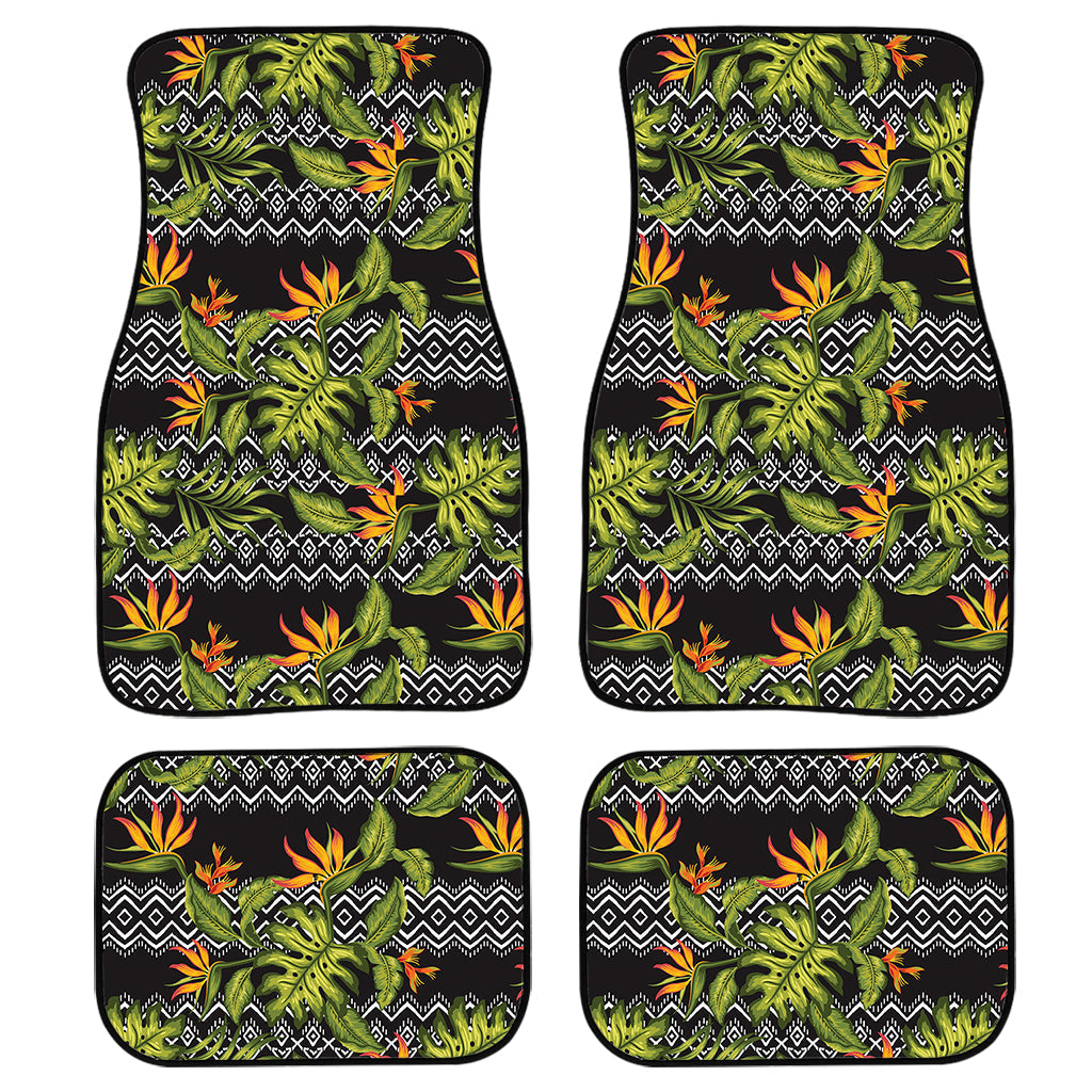 Ethnic Bird Of Paradise Pattern Print Front And Back Car Floor Mats, Front Car Mat