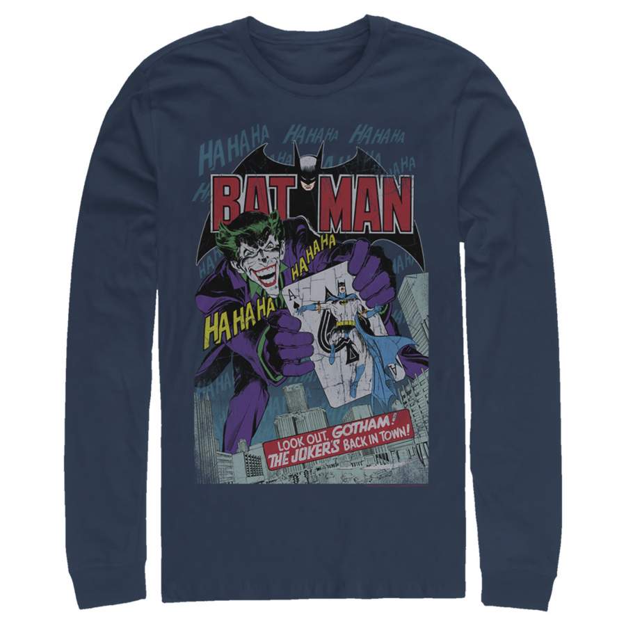 Batman Men’s Joker Vintage Card  Long Sleeve Shirt