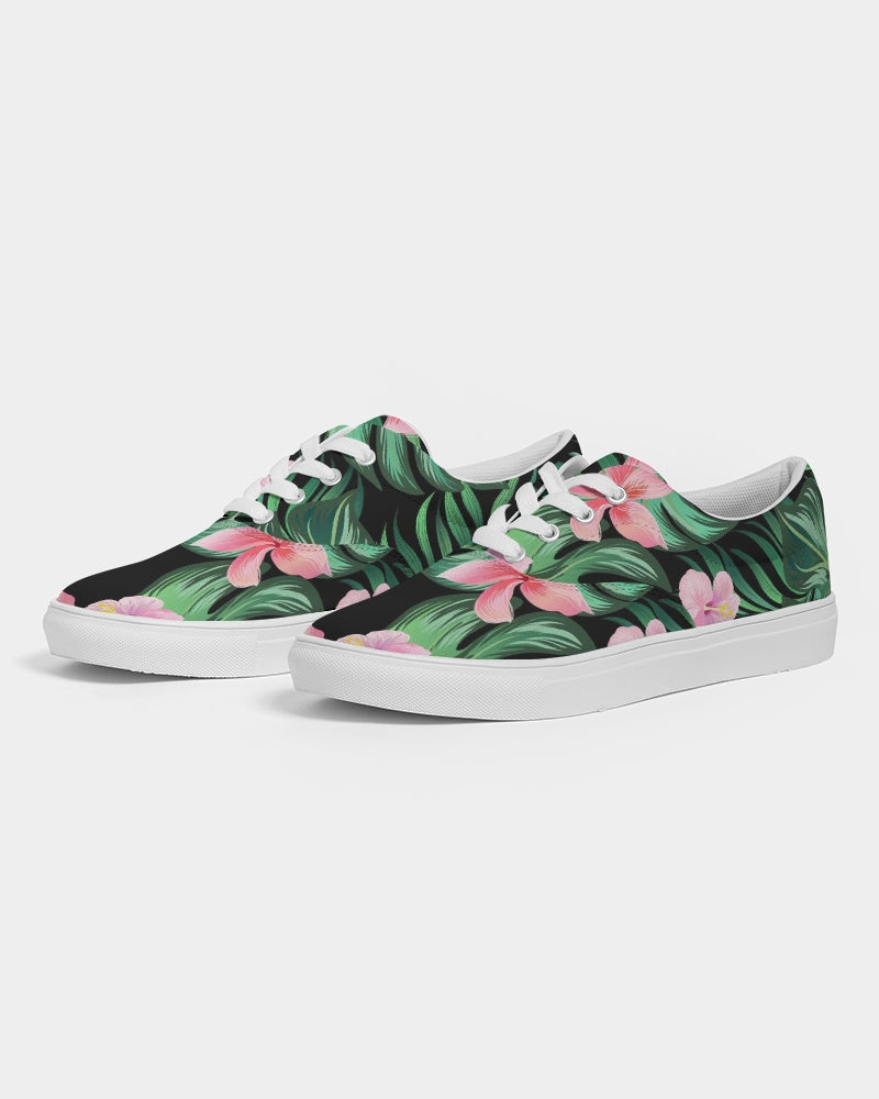 Summer Palm Leaves And Flowers Women’S Lace Up Canvas Shoe