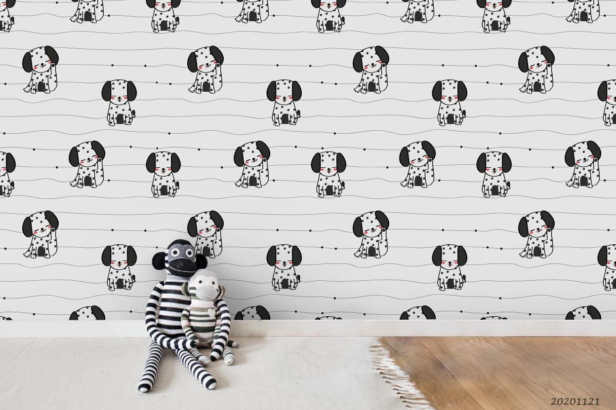 3D Cartoon Hand Drawn Dalmatian Dog Animal Pattern Wall Mural Wallpaper Lxl