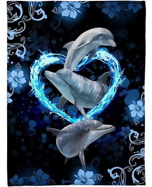 3D Huge Dolphin Ocean Super Soft Plush Fleece Blanket Fleece Blanket Sherpa Blanket Personalized Blankets Birthday Gifts Father’S Day