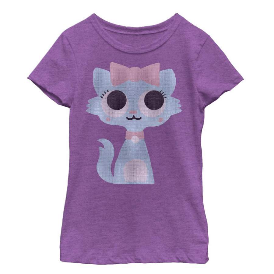 Lost Gods Girl’s Kitten in a Bow  T Shirt Purple Berry