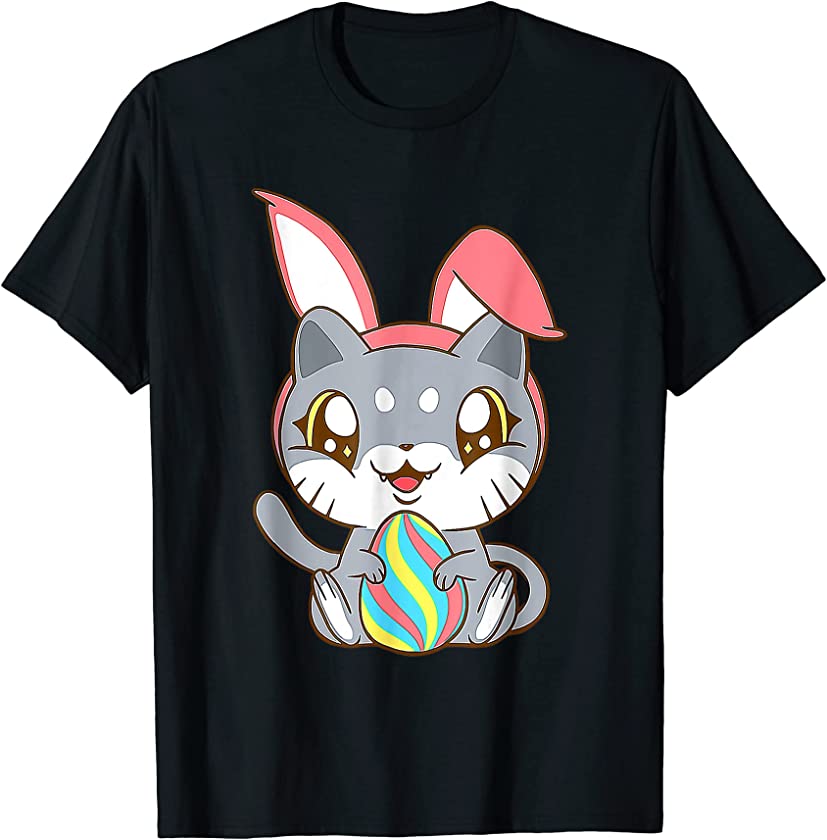 Cat Wearing Bunny Ear Bunny Kitty Cat Lover Happy Easter Day T-Shirt