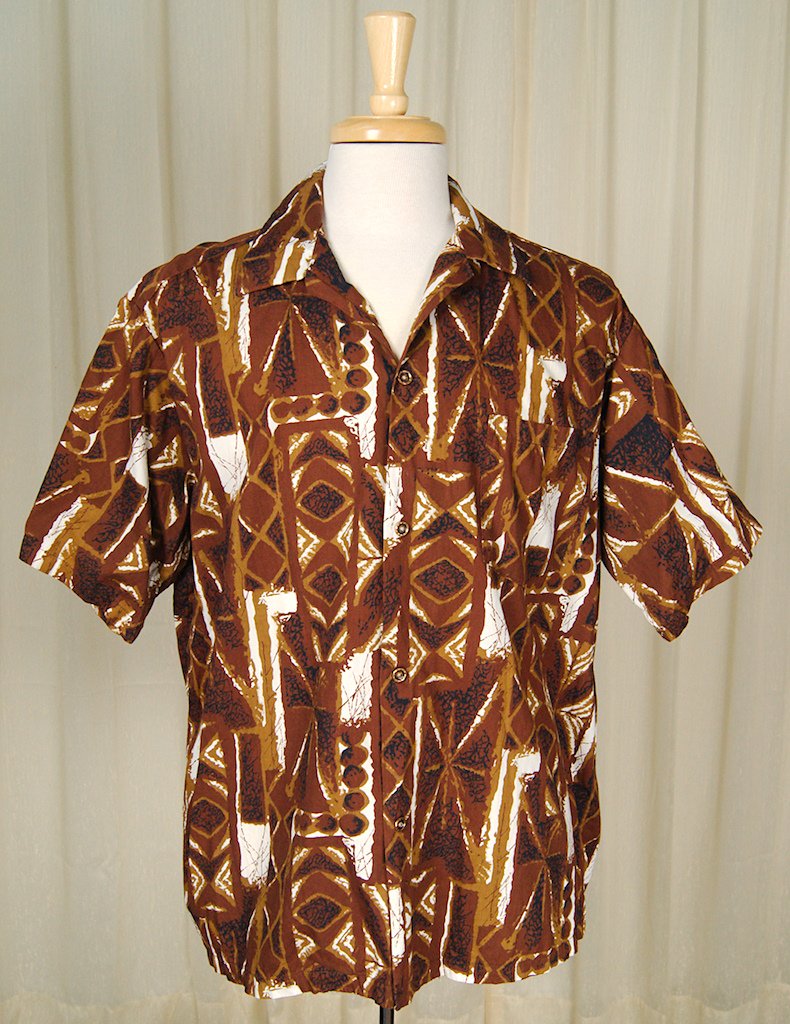 1960s Tiki Tile Hawaiian Shirt