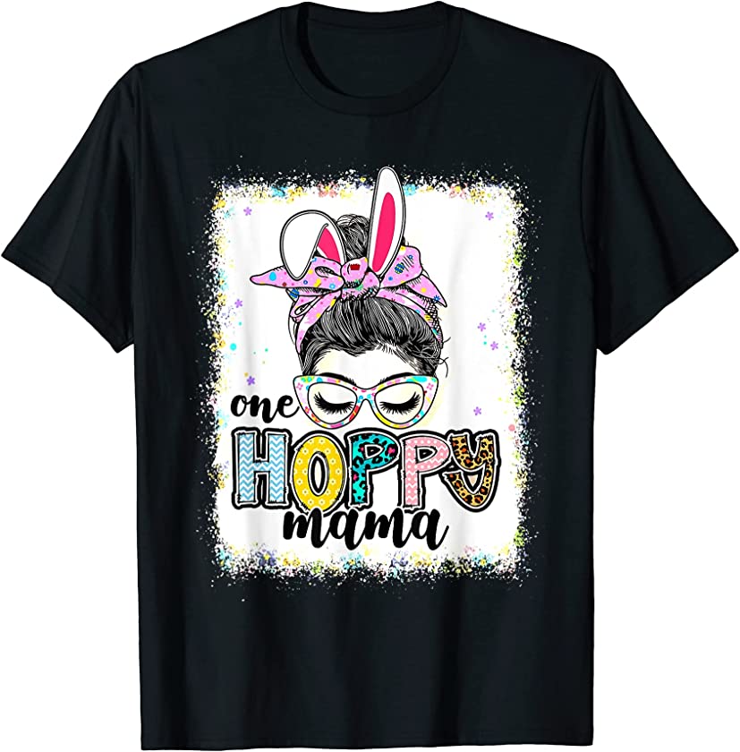 One Hoppy Mama Leopard Bunny Messy Bun Easter Day Vintage T-Shirt