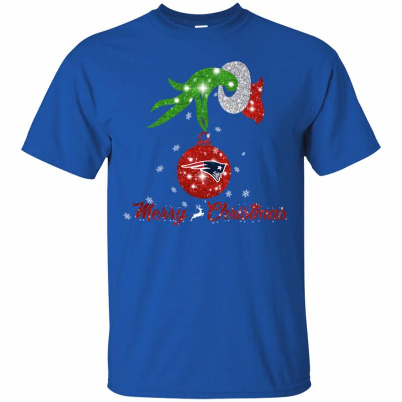 Grinch Hand Ornament New England Patriots Glitter Christmas Shirts