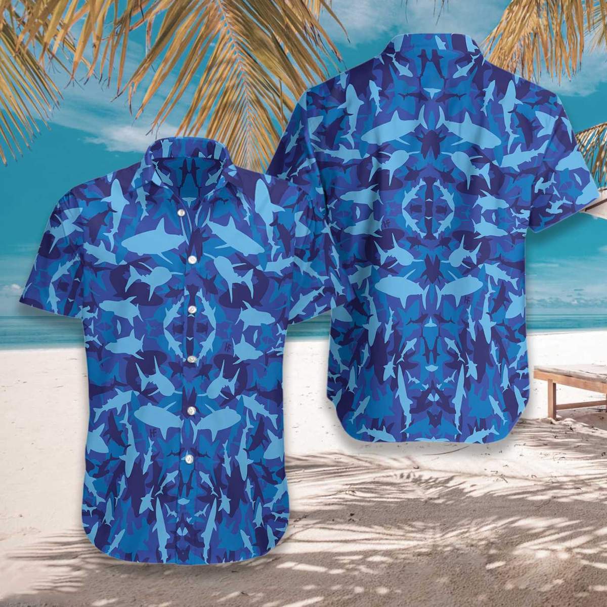 Blue Camo Shark Unisex Hawaiian Shirt | For Men & Women | Hl3082