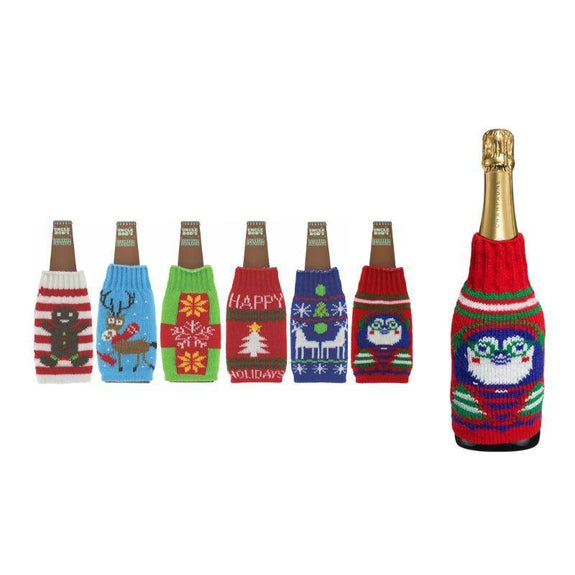 Ugly Sweater Wine and Beer Bottle Koozies Covers – 6 Pack