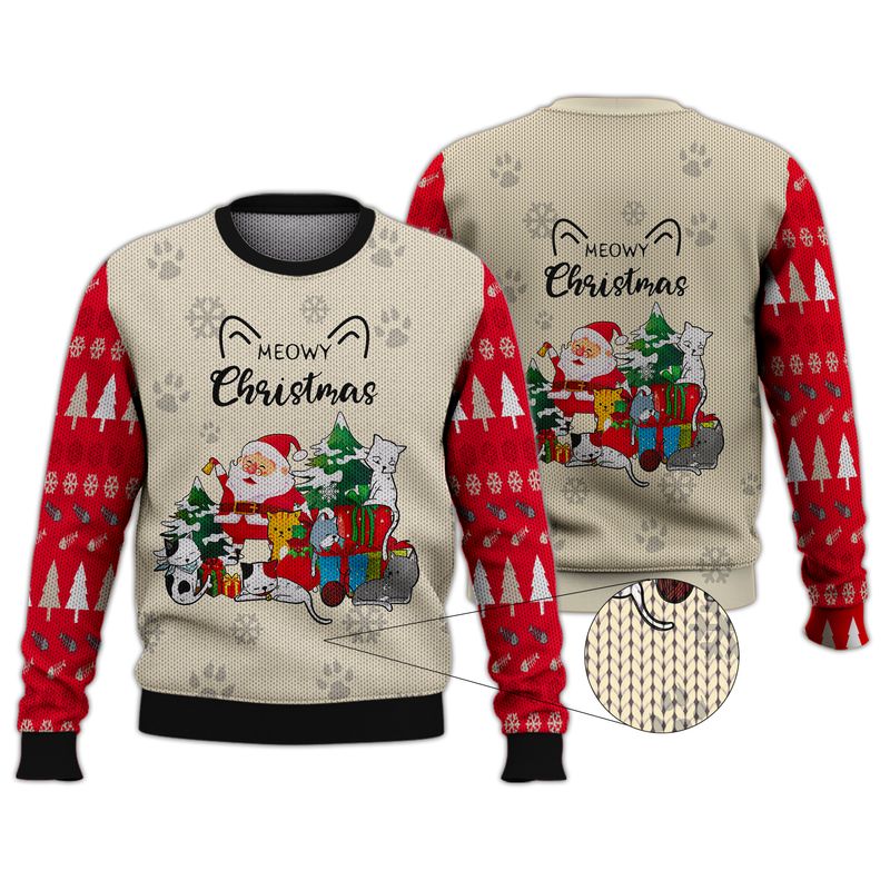 Meowy Christmas Gift For Cat Lovers Ugly Christmas Sweater | Adult | Us1644