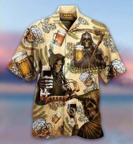 Get Here Hawaii Aloha Shirts Grim Reaper Wishper Back Bring Beer Ha88952