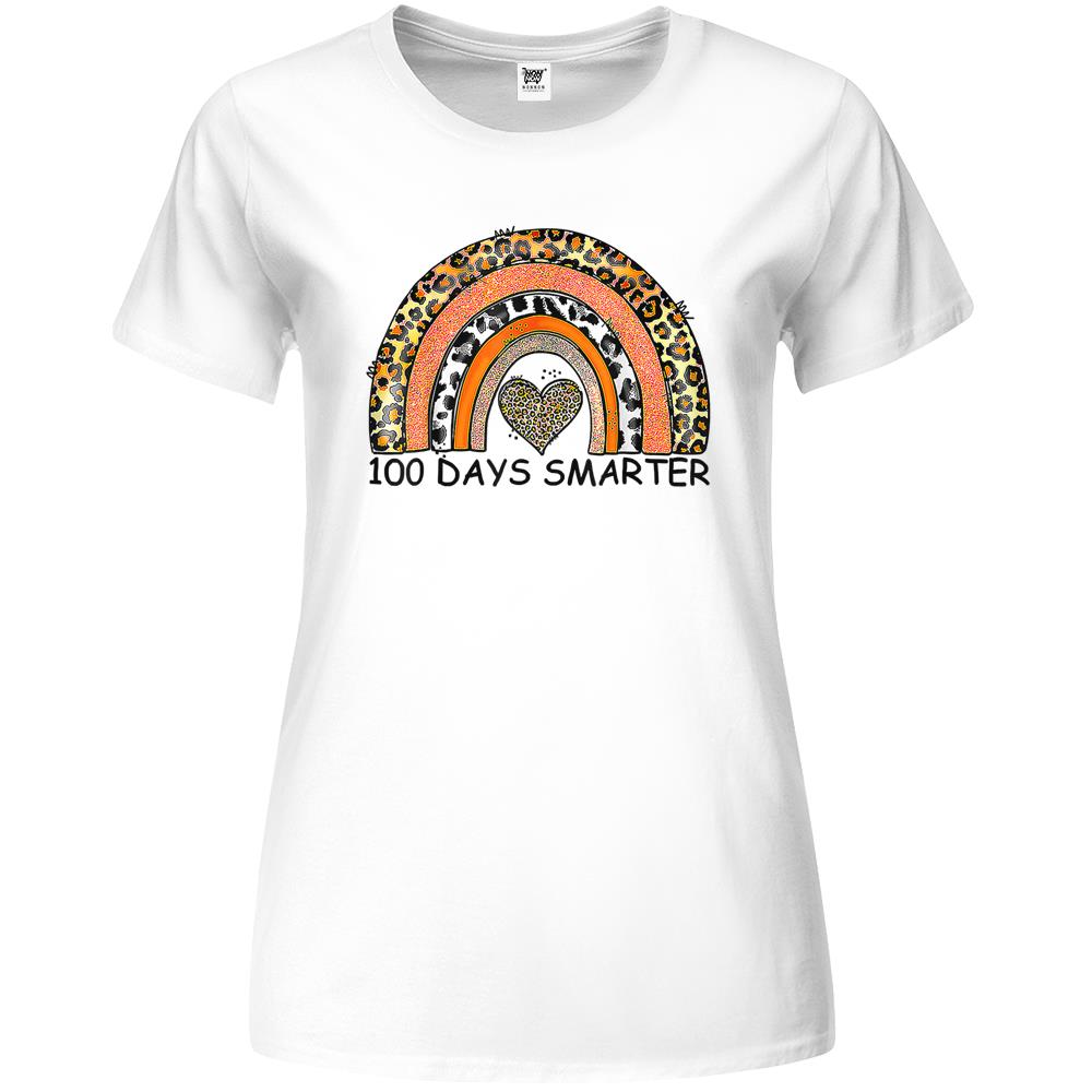 100 Days Smarter Rainbow Leopard 100Th Day Of School Teacher Premium Womens T Shirts