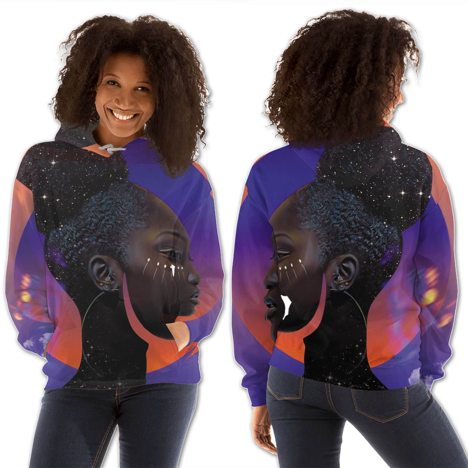 African American Hoodies Pretty Girl With Afro All Over Print Womens Hooded Sweatshirt African American Fashion BPS94787