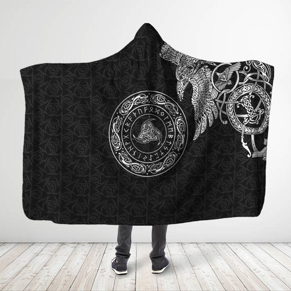 Viticstore™ Viking Raven Bird – 3XL black and white 3D all-over print hooded Blanket