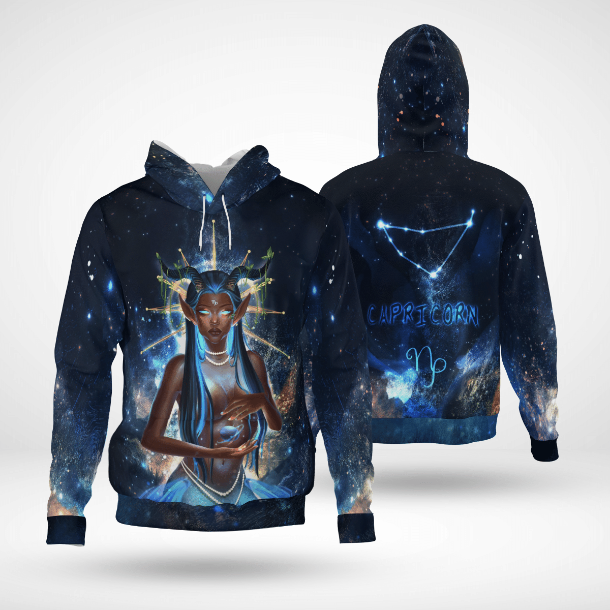 Zodiac Capricorn Girl All Over Print Shirt 3D Hoodie For Black Queen Capricorn Clothing