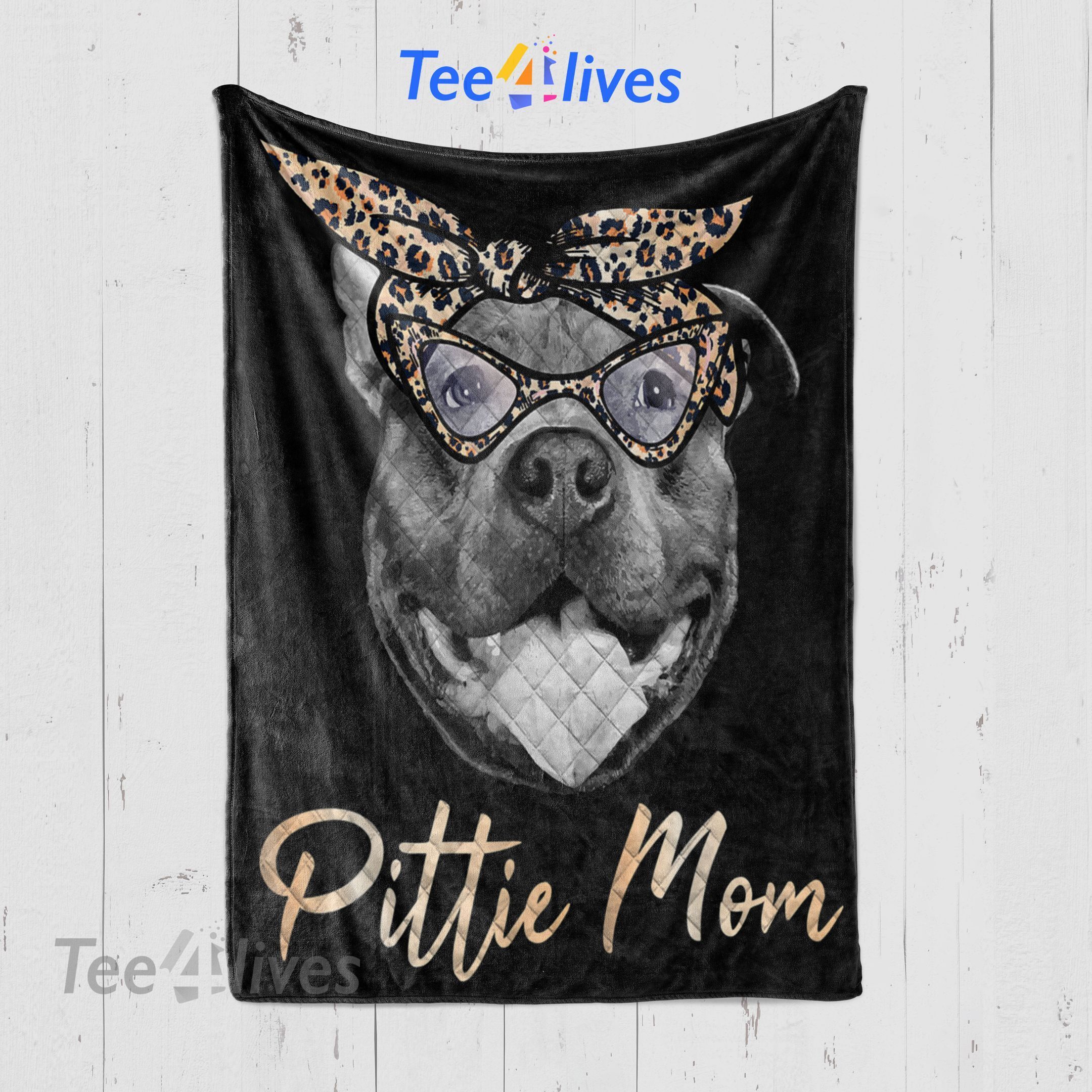 Custom Blanket Pittie Mom Cute Pitbull Mama Leopard – Mother’S Day Gift – Quilt Blanket