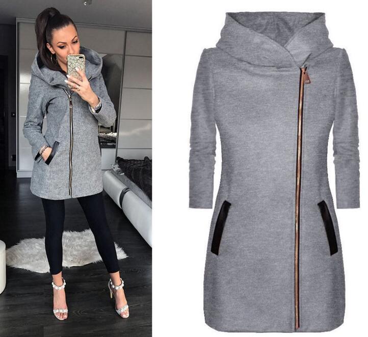 Women Winter Clothes Warm Jacket Side Zipper Hooded Coat Casual Clothing Overcoat Tops Female Coat alx