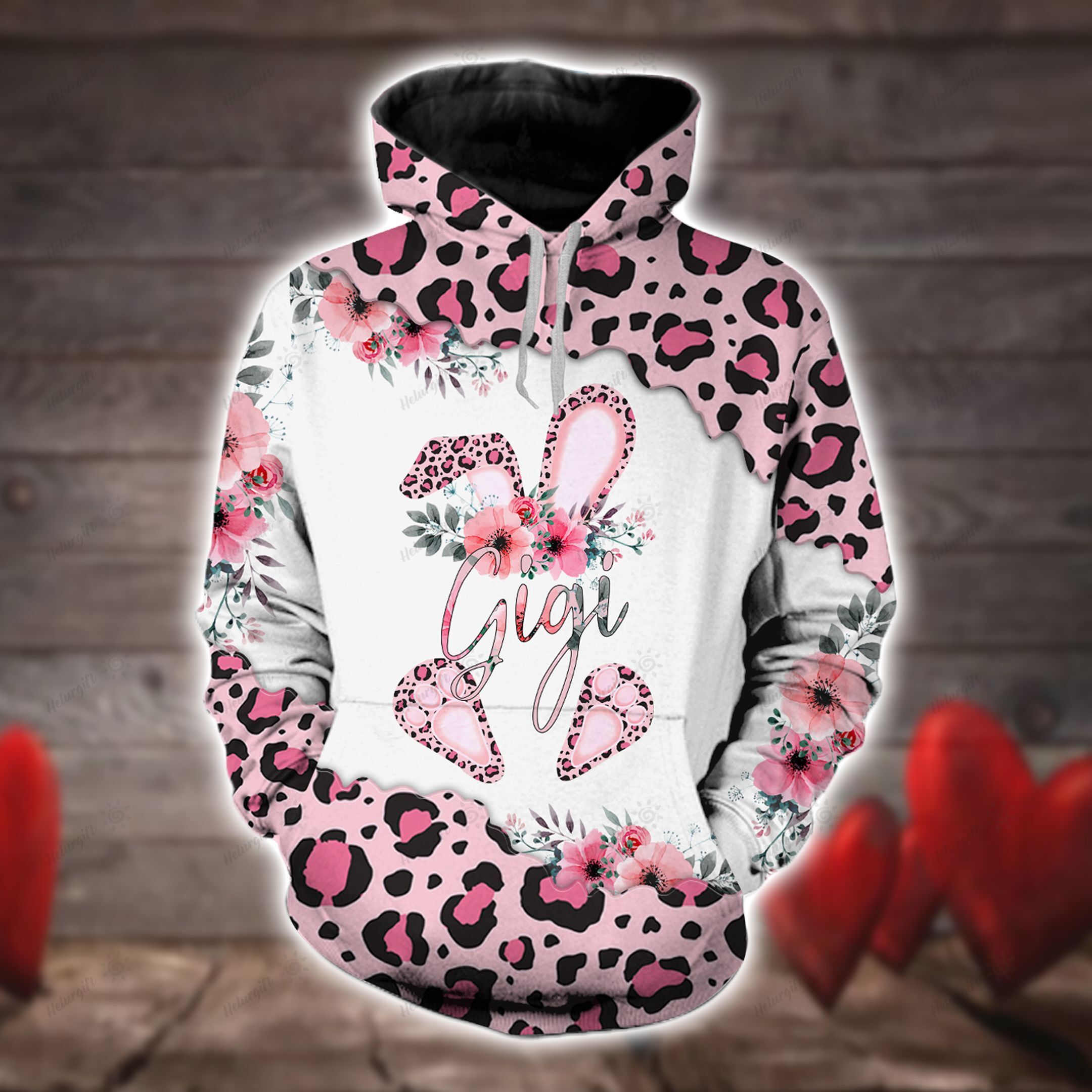 Apayprints – Pink Gigi Bunny Easter Leopard 3D All Over Printed Hoodie Set