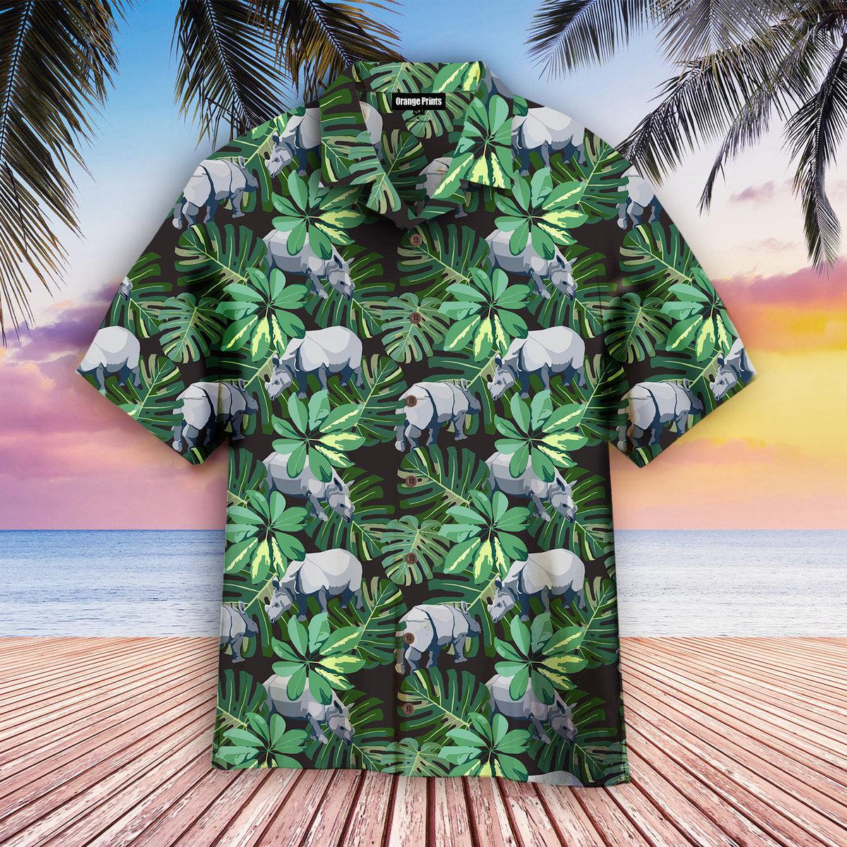 Tropical Rhino Wild Animals Plant Floral Hawaii Shirt For Men Women Ha92675