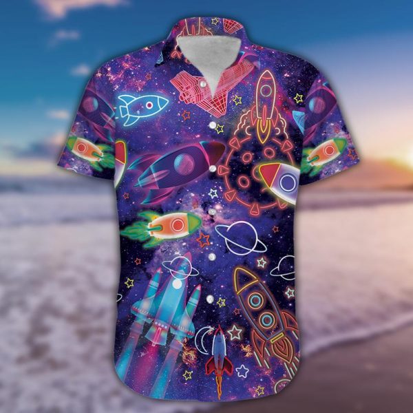 Amazing Neon Colorful Light Rocket In Outer Space Hawaii Shirt For Men Women Ha53799