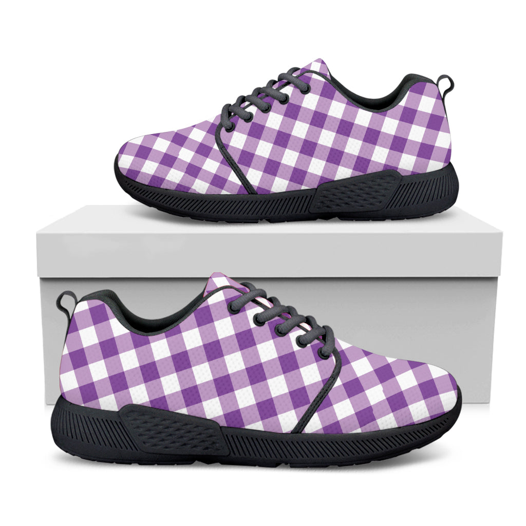 Violet And White Gingham Pattern Print Black Athletic Shoes