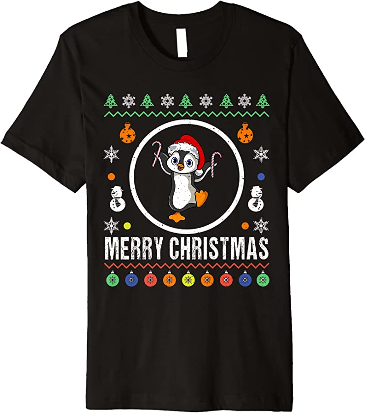 Christmas Penguin Candy Canes Holiday Vintage Ugly Xmas Premium T-Shirt