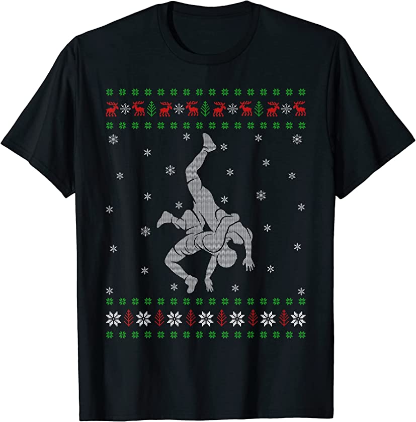 Ugly Christmas Sweater Style Wrestling Xmas T-Shirt