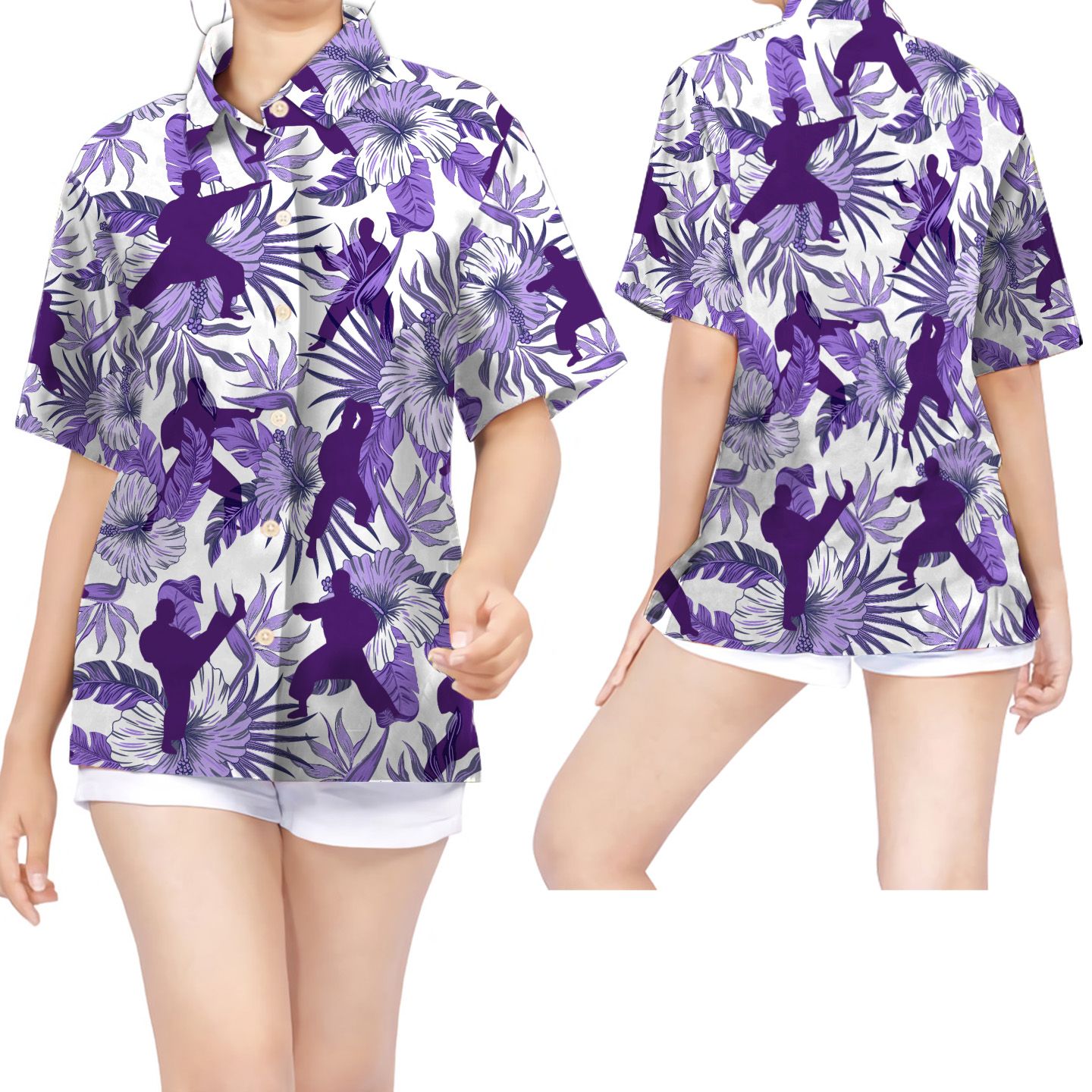 Purple Karate Hibiscus Women Hawaii Shirt For Martial Arts Lovers Ha15367