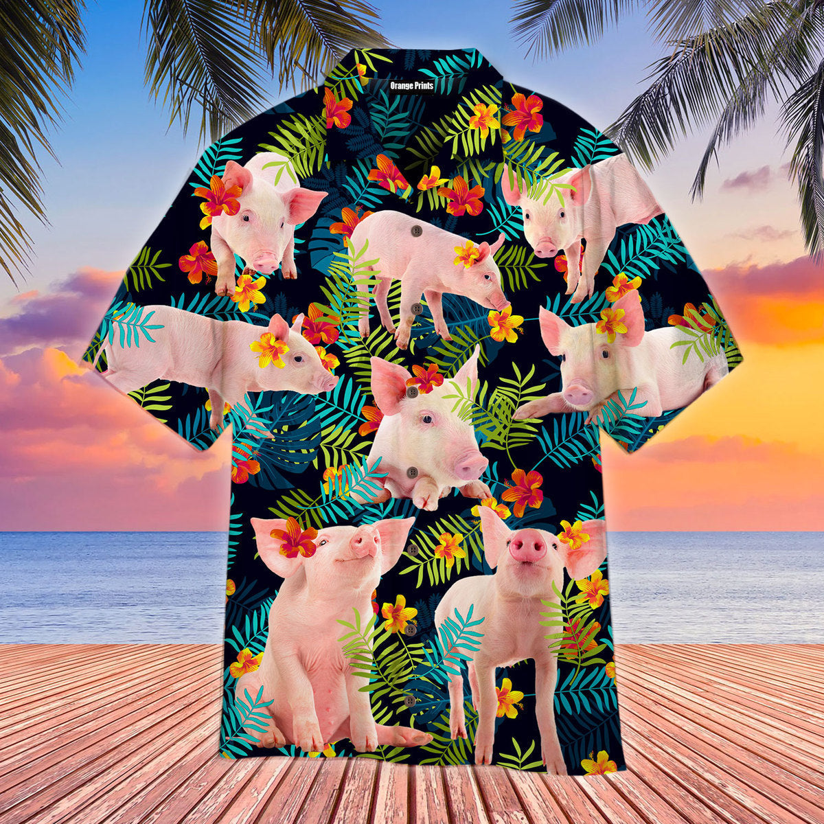 Funny Pig Flowers Tropical Hawaiian Shirt For Men And Women