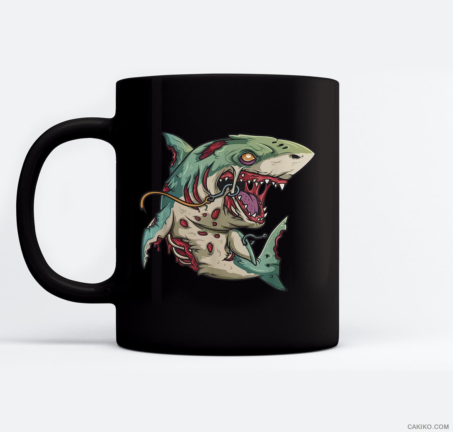 Zombie Shark Halloween Party Outfit Gift For Surfers Kids Ceramic Coffee Black Mugs