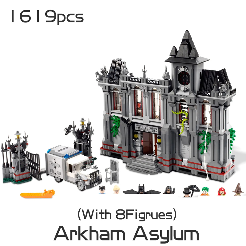 1619pcs Super Heroes Building Blocks Bat Arkham Asylum Ambulance Car Castle Street View Bricks Toys For Boy Christmas Gifts 7124 alx