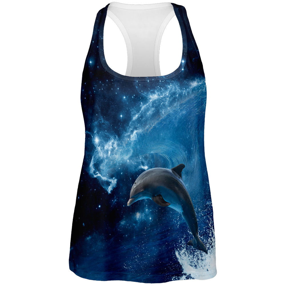 Dolphin In Space Ocean Wave All Over Womens Tank Top